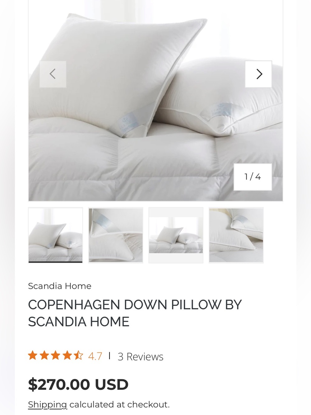 SCANDIA COPERHAGAN ULTRA SOFT DOWN PILLOW